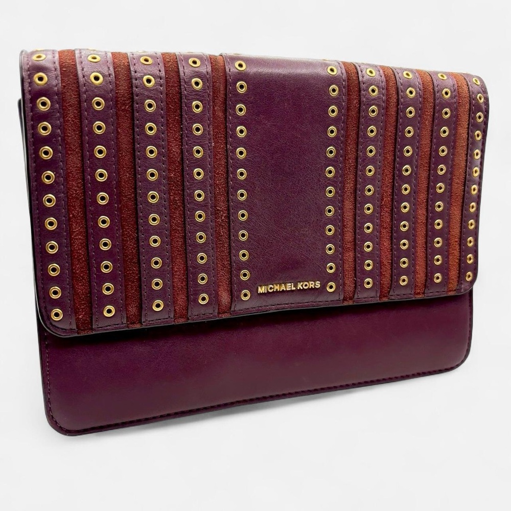 Michael Kors Brooklyn Grommet Shoulder Bag in Plum & Burgundy